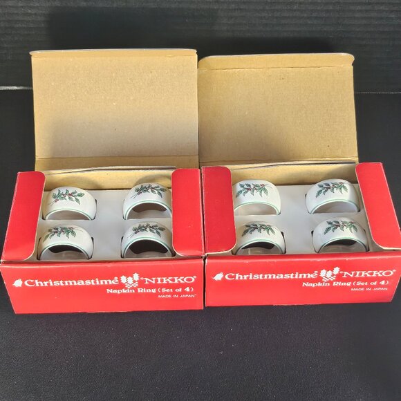 Set of 8  2 Boxes of 4 Christmastime Nikko Napkin Rings With Holly/Berry Design - Picture 3 of 10